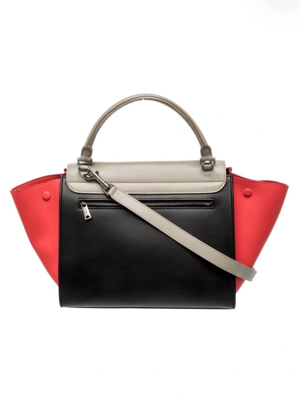 Celine  Tricolor Leather Satchel - Taupe, Black & Coral with dust bag